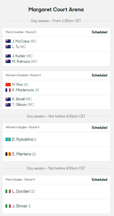 australia open dia9 partidos pista2 2026 tiroalpalo