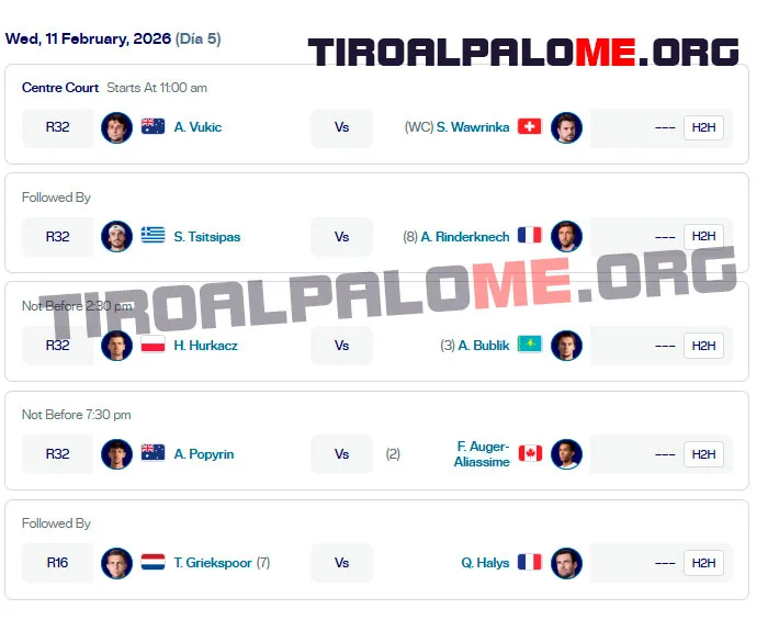 atp rotterdam ronda1 miercoles11 febrero 2026 partidos tiroalpalo t