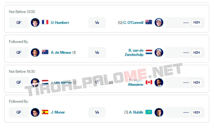 atp rotterdam viernes13 febrero 2026 partidos tiroalpalo t