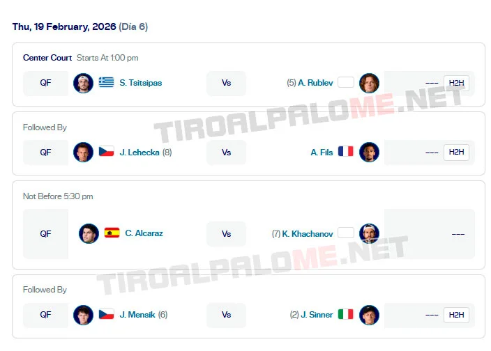 atp doha jueves19 febrero partido 2026 tiroalpalo