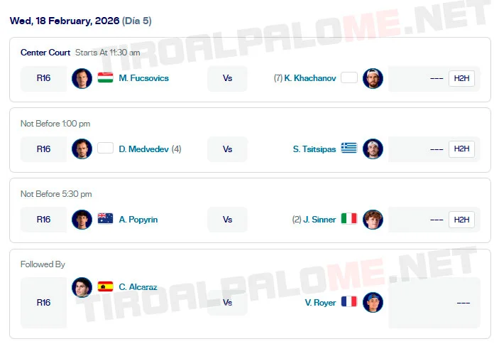 atp doha miercoles18 febrero 2026 tiroalpalo