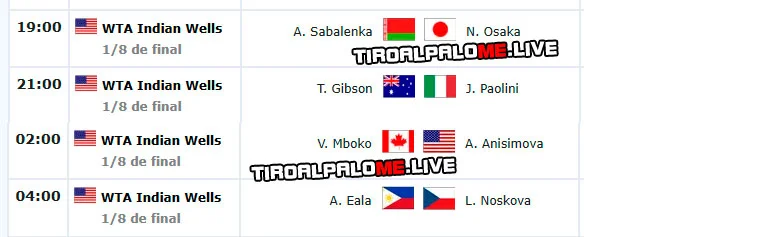 wta indian wells central martes10 marzo partidos 2026 tiroalpalo