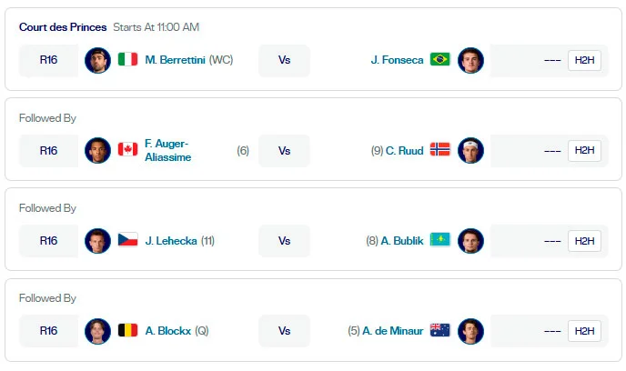 atp montecarlo partidos court des pinces jueves9 abril 2026